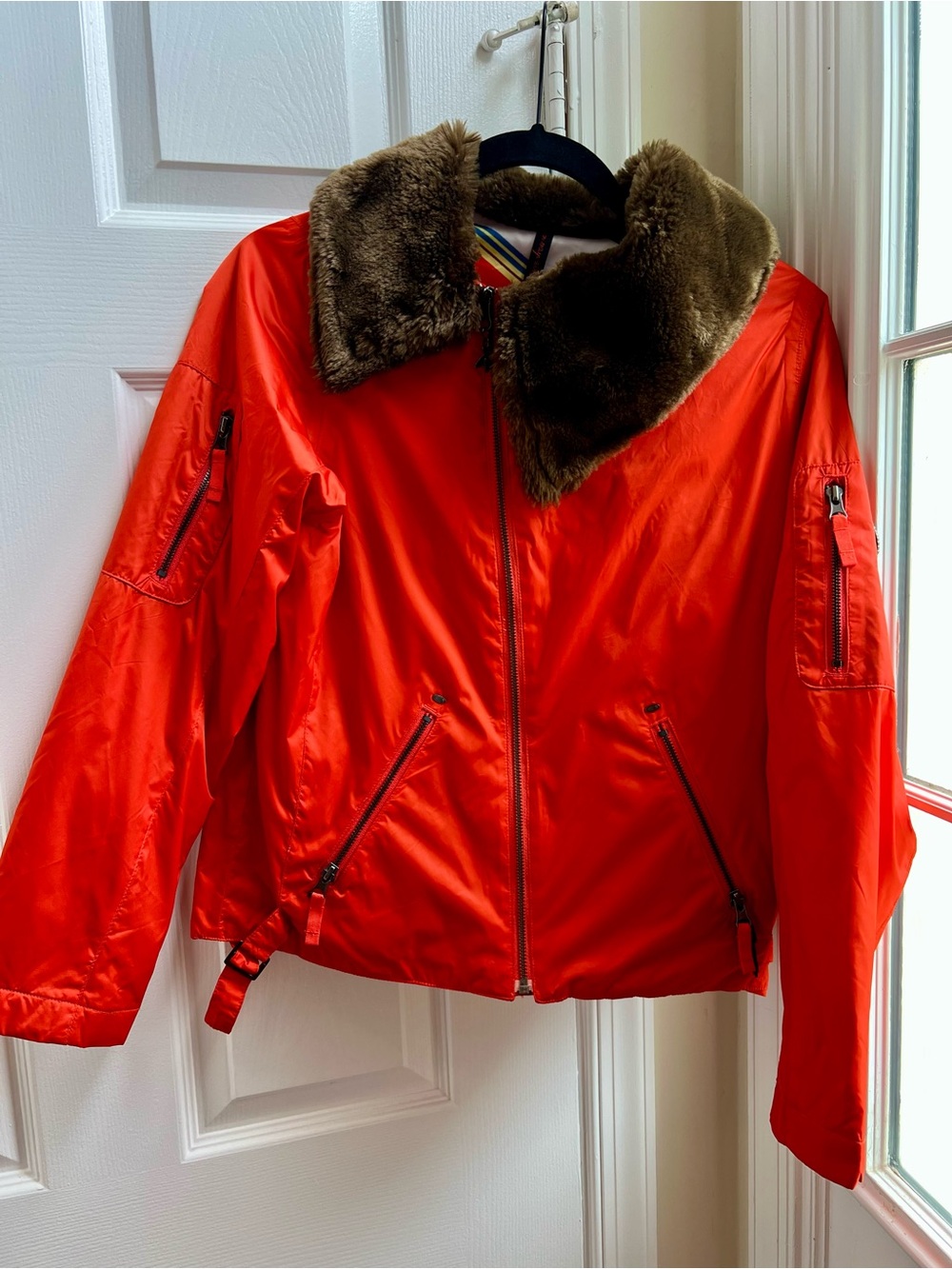 B by Burton Roosevelt Bomber Jacket Orange Faux Fur XS